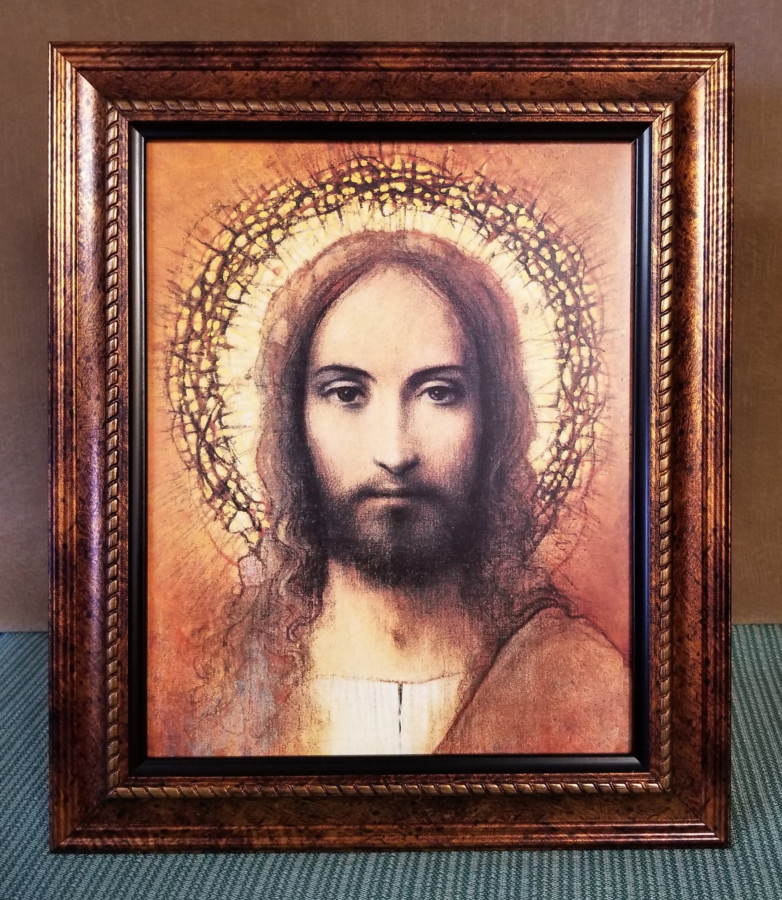 Face of Jesus Christ Print framed easel backed picture for | Etsy