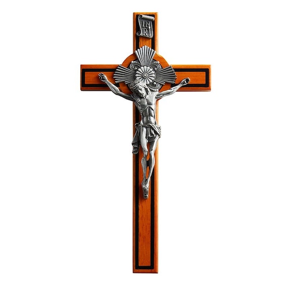 Crucifix Cross Baroque Wood Wall Cross with Silver Corpus