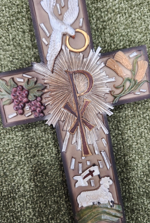 Communion wall Cross gift with grapes and wheat design