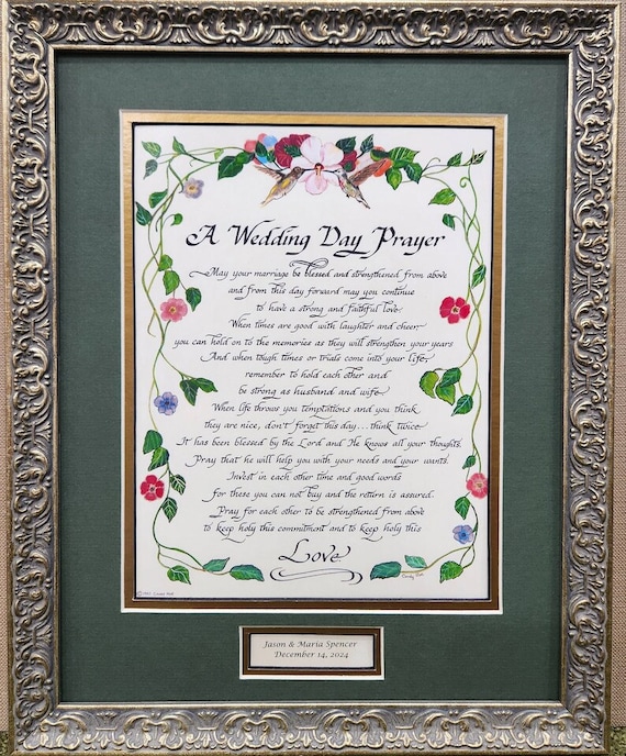 A Wedding Day Prayer framed calligraphy poem