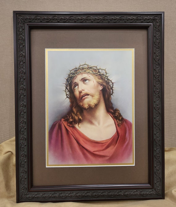 Jesus Crown of Thorns art print custom framed and matted sacred picture