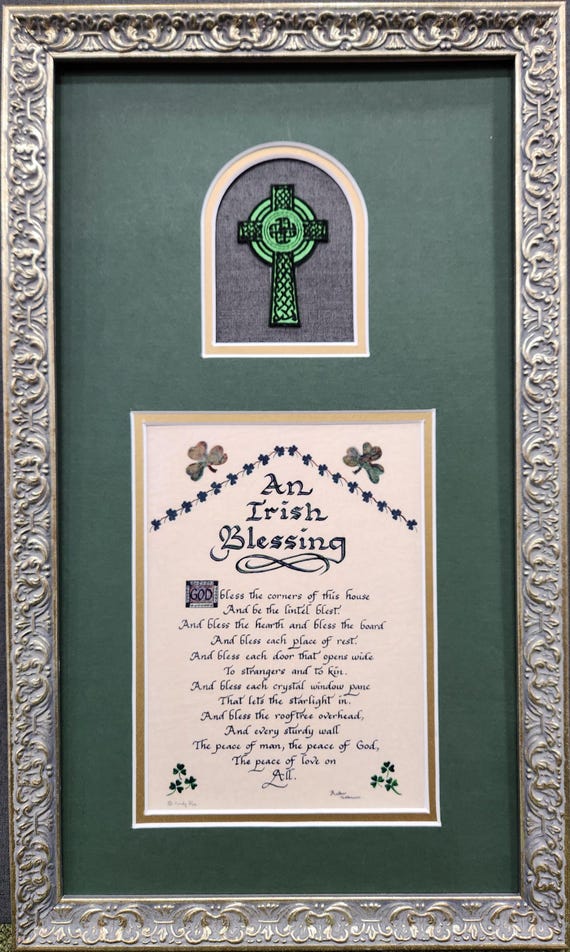 An Irish Blessing custom framed and matted prayer and Celtic cross Picture for Home, Wedding or Anniversary