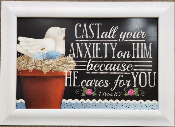 Cast all your anxiety on Him framed Scripture Bible verse
