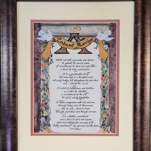 A Covenant Marriage Prayer calligraphy and art picture for Wedding or Anniversary matted and framed, gift for bride and groom personalized