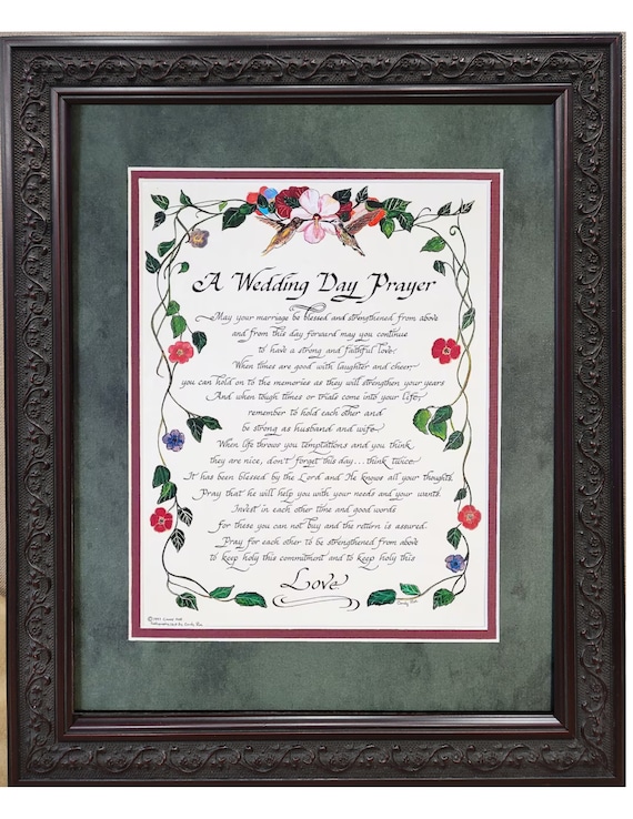 Wedding Day Prayer custom framed and Personalized Christian poem