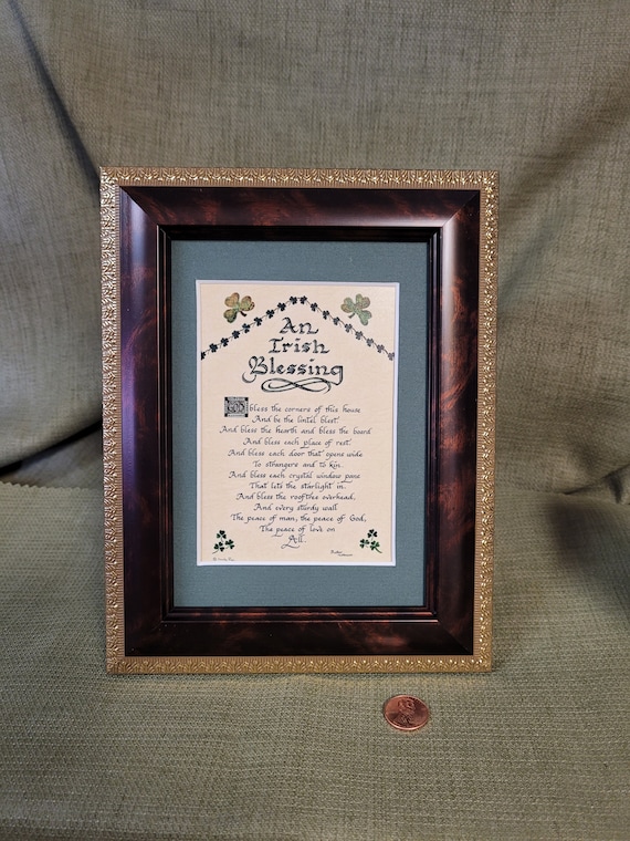 An Irish Blessing Mini calligraphy print framed and matted for St. Patrick's Day, Wedding, Anniversary or Friendship