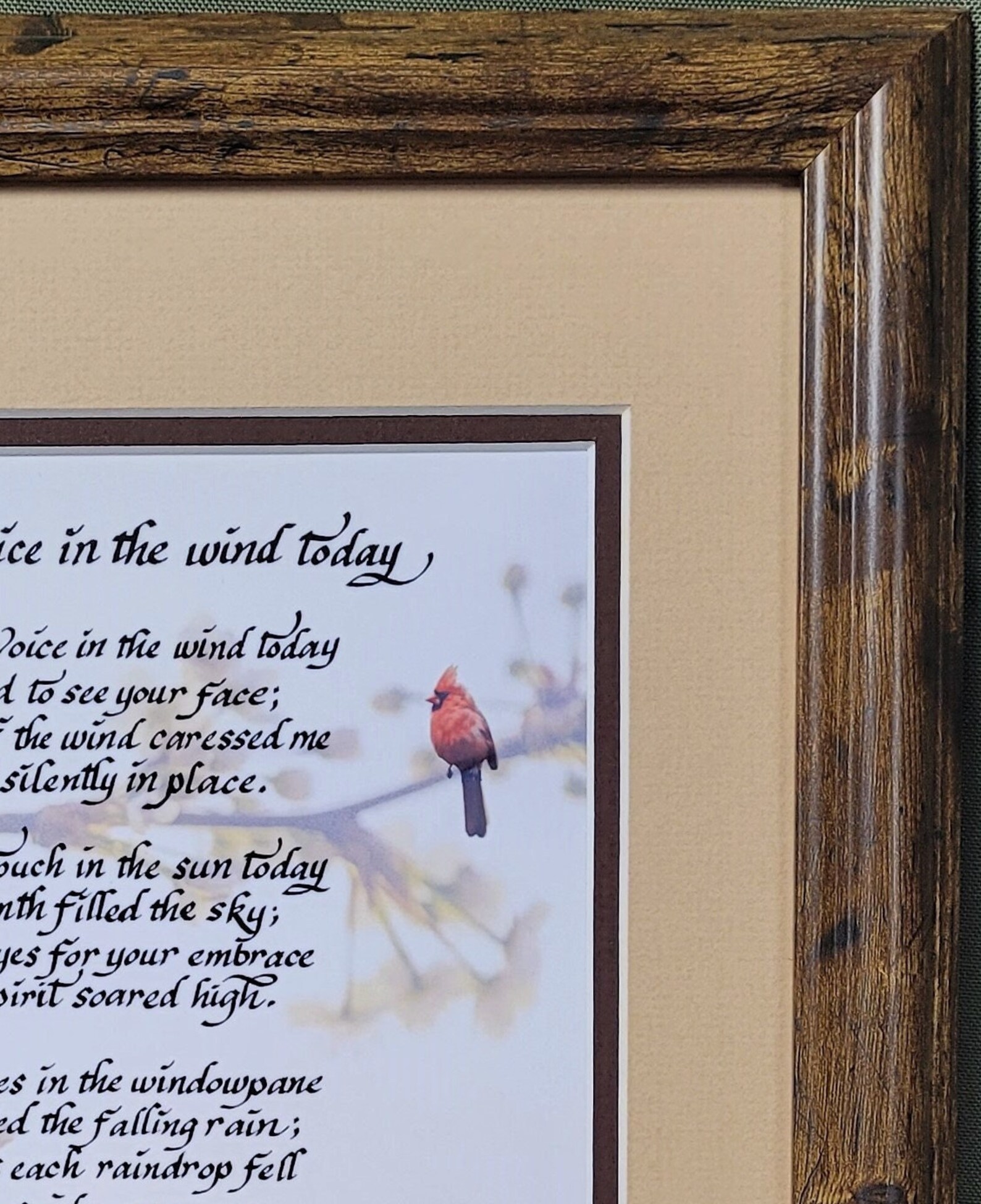 I Heard Your Voice In The Wind Today Poem I Heard Your Voice in the Wind Today Custom Framed Verse With Cardinal