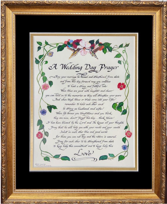 A Wedding Day Prayer framed calligraphy poem