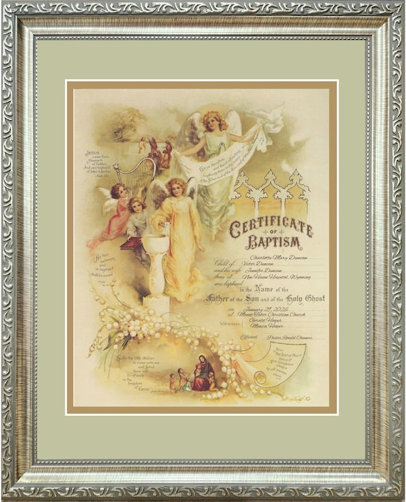 Personalized Baptism Certificate: framed and matted keepsake.
