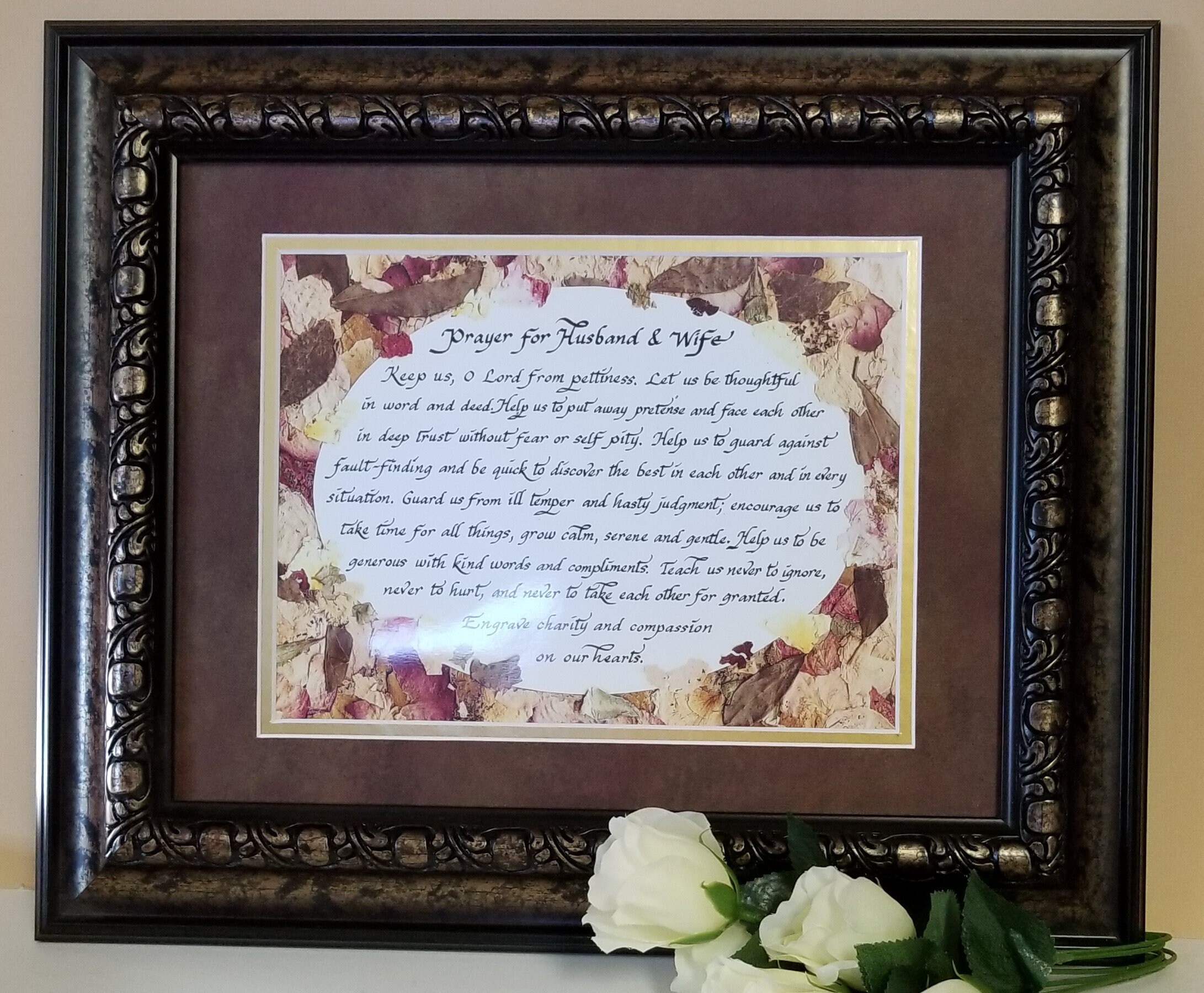 A prayer for husband and wife calligraphy poem print framed and matted