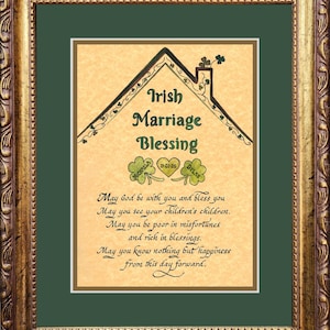 Irish Marriage Wedding Blessing for Bride and Groom with shamrocks - Personalized custom framed wedding gift