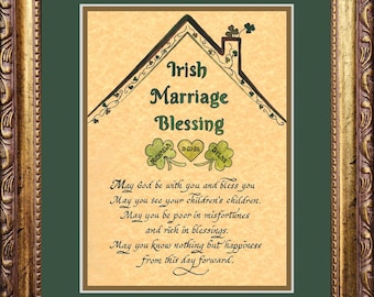 Irish Marriage Wedding Blessing for Bride and Groom with shamrocks - Personalized custom framed wedding gift
