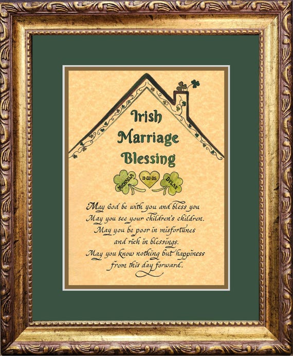 Irish Marriage Wedding Blessing for Bride and Groom with shamrocks - Personalized custom framed wedding gift
