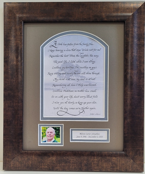 Sympathy Memorial funeral personalized custom framed poem A limb has fallen from the family tree