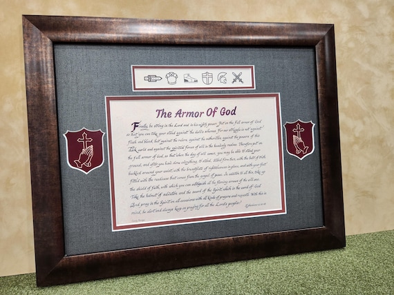 Ephesians 6 verses 10 - 18 Scripture Bible verse Armor of God custom matted and framed picture.