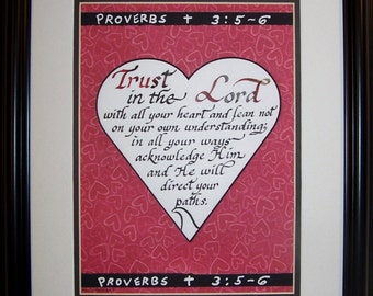 Confía en el Señor con todo tu corazón, versículo bíblico enmarcado Proverbios 3:5-6.