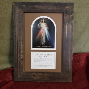 Divine Mercy Jesus art print with The Divine Mercy Chaplet prayer both framed and matted picture for home, office and gift giving