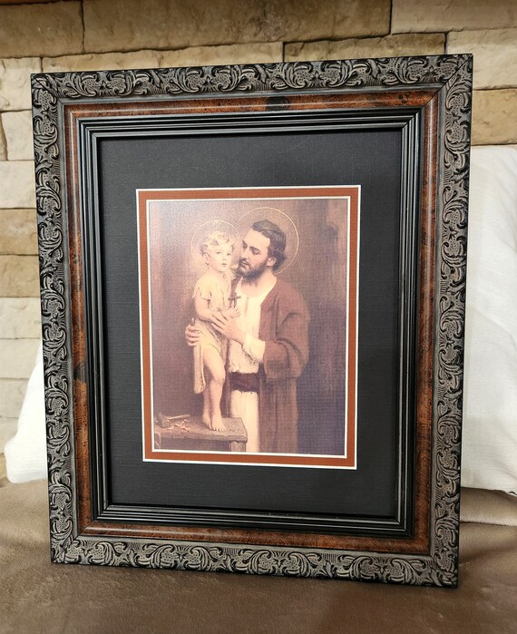 Saint Joseph with Child Jesus vintage custom framed print