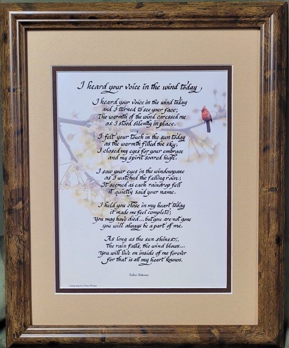 I heard your voice in the wind today custom framed verse with cardinal.