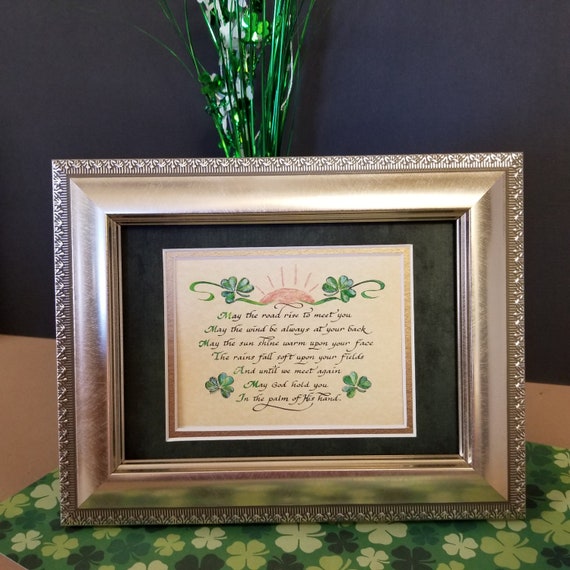 An Irish Blessing Mini calligraphy print May the road rise up to meet you framed and matted for St. Patrick's Day, Wedding or Anniversary