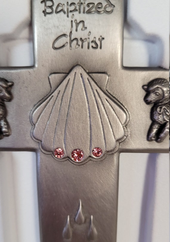 Baptism cross pewter keepsake for girl