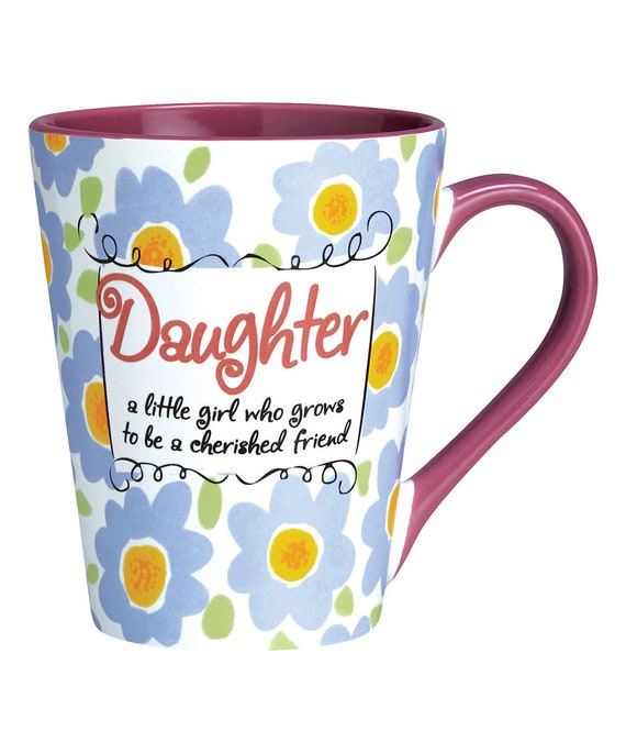 Daughter cafe mug with purple and yellow flowers