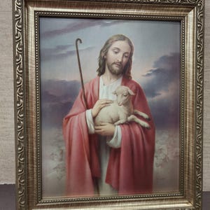 Jesus, the good shepherd framed print - vintage new print from Italy