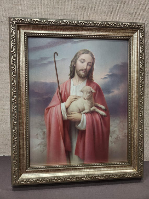 Jesus, the good shepherd framed print - vintage new print from Italy
