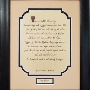 Ecriture de mariage Ecclésiaste 4: 9-12 Corde en trois volets photo encadrée et passe-partout
