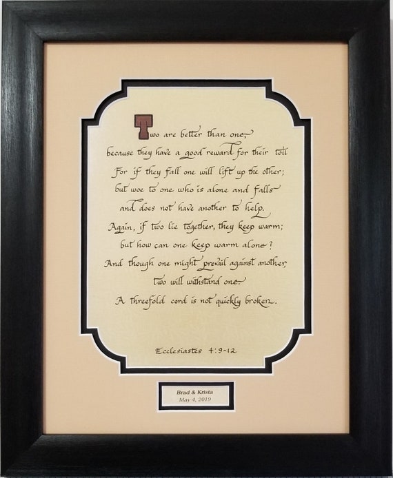 Ecclesiastes 4:9-12 Three-Fold Cord scripture Bible calligraphy verse for wedding or anniversary