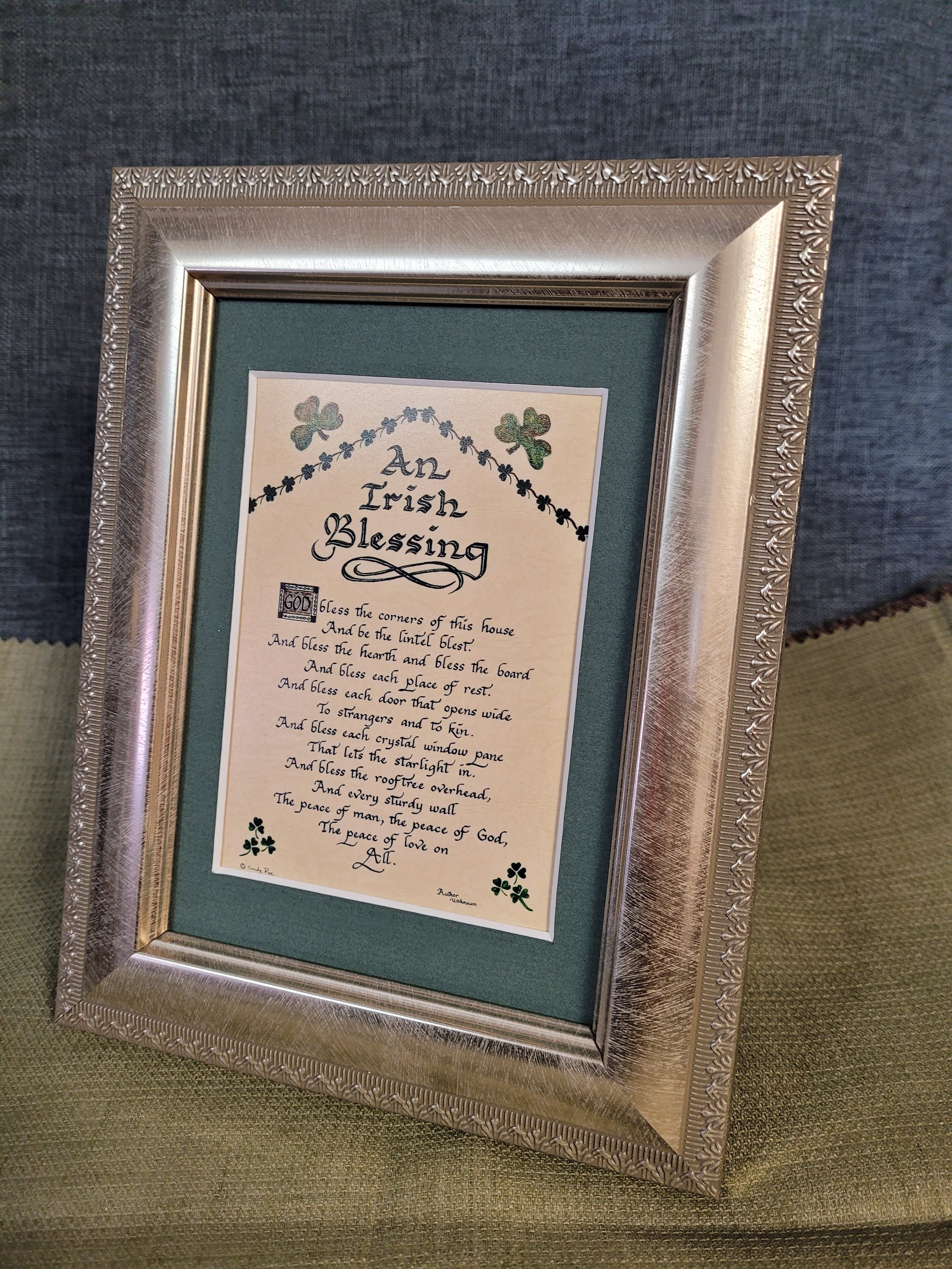 An Irish Blessing Mini calligraphy print framed and matted for St. Patrick's Day, Wedding