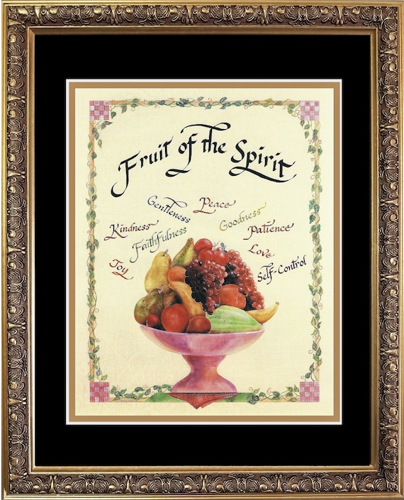 Fruit of the Spirit picture framed and matted calligraphy wall Kitchen art Galatians 5 22-23