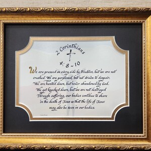 2 Corinthians 4:8-10 Scripture verse calligraphy print custom framed verse of hope