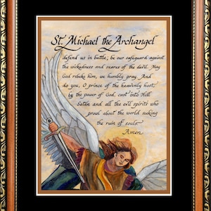 Framed St. Michael the Archangel Prayer Art: Catholic Home Decor