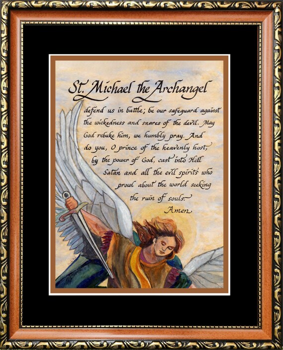 Framed St. Michael the Archangel Prayer Art: Catholic Home Decor