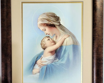 Madonna and Child Jesus custom matted and Framed Print