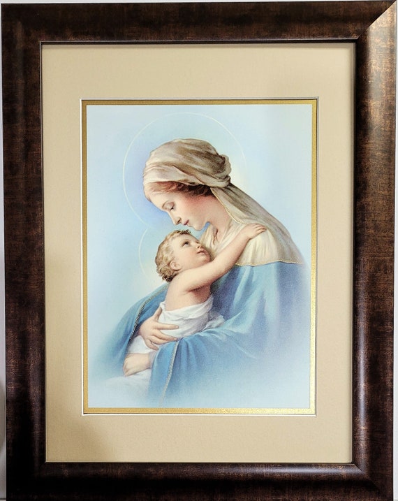 Madonna and Child Jesus custom matted and Framed Print