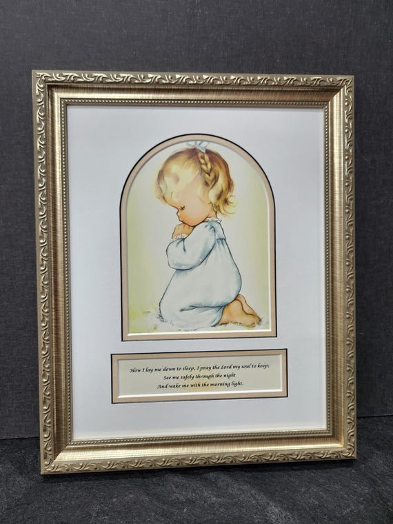 Now I lay me down to sleep prayer with a little girl praying on her knees framed print.