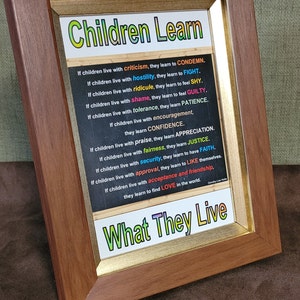 Children Learn What They Live Poem Quote by Dorothy Law Nolte Colorful print for shelf, desk and counter