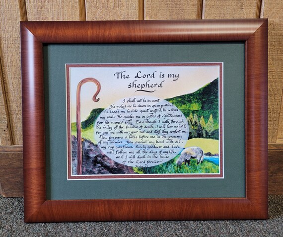 The Lord is my Shepherd Psalm 23 framed calligraphy and art picture