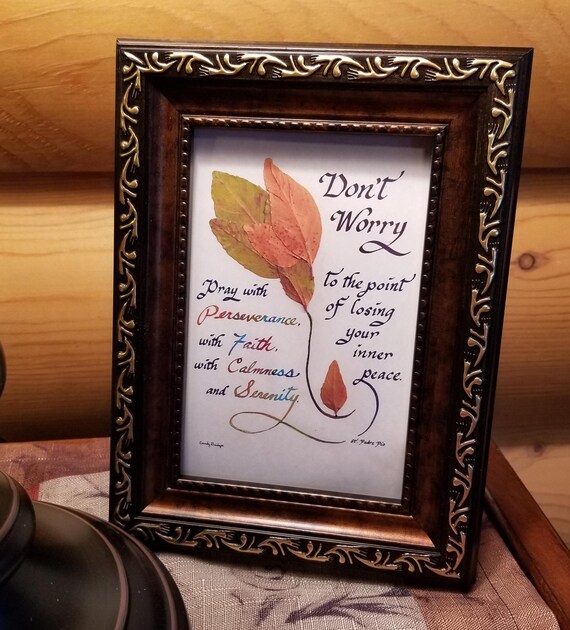 Saint Padre Pio Verse in calligraphy framed desktop, nightstand or shelf picture quote