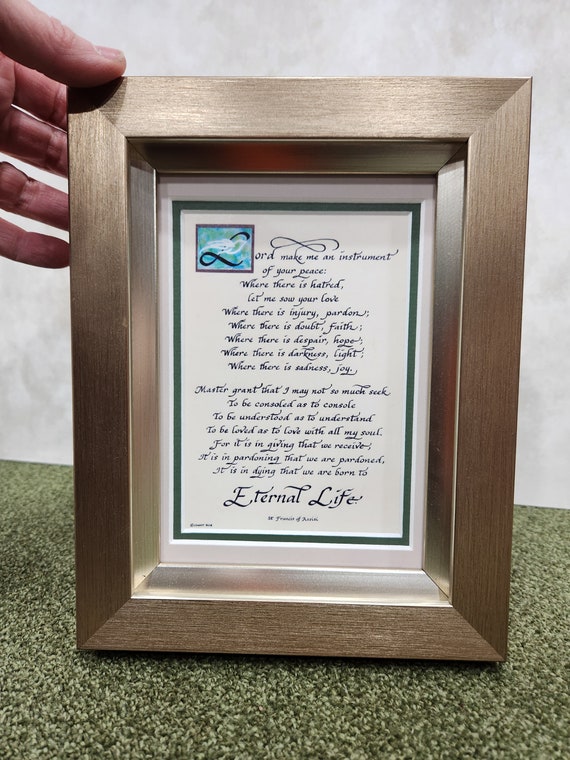 Saint Francis Make me an instrument of your peace prayer 5" X 7" framed and matted tabletop picture with easel on back