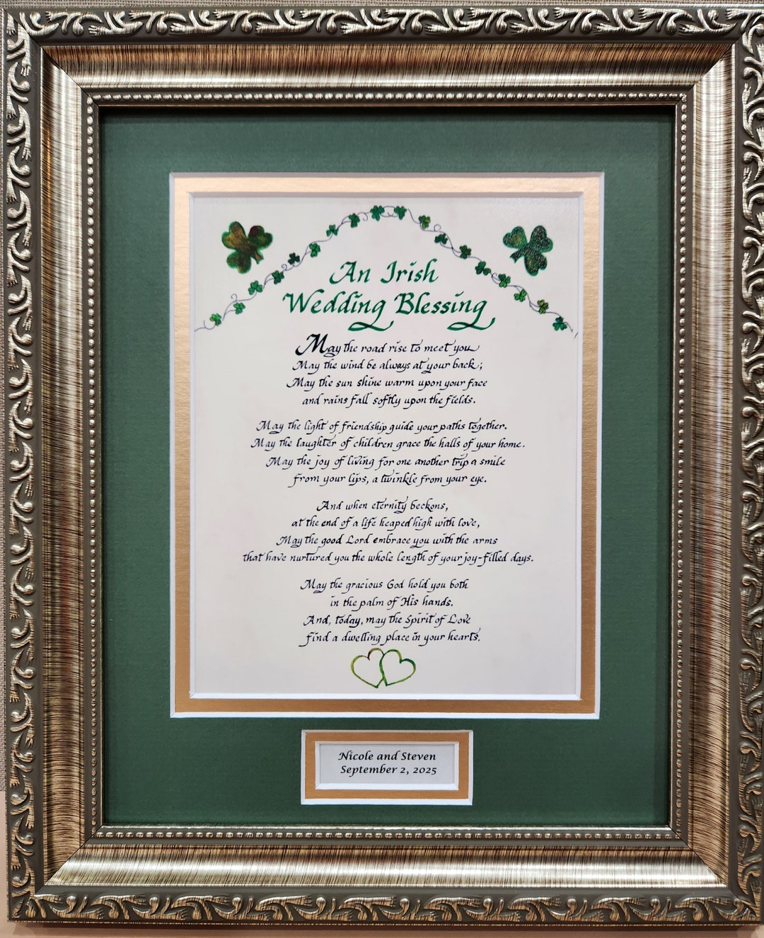 An Irish Wedding Blessing Art and Calligraphy Personalized Custom ...