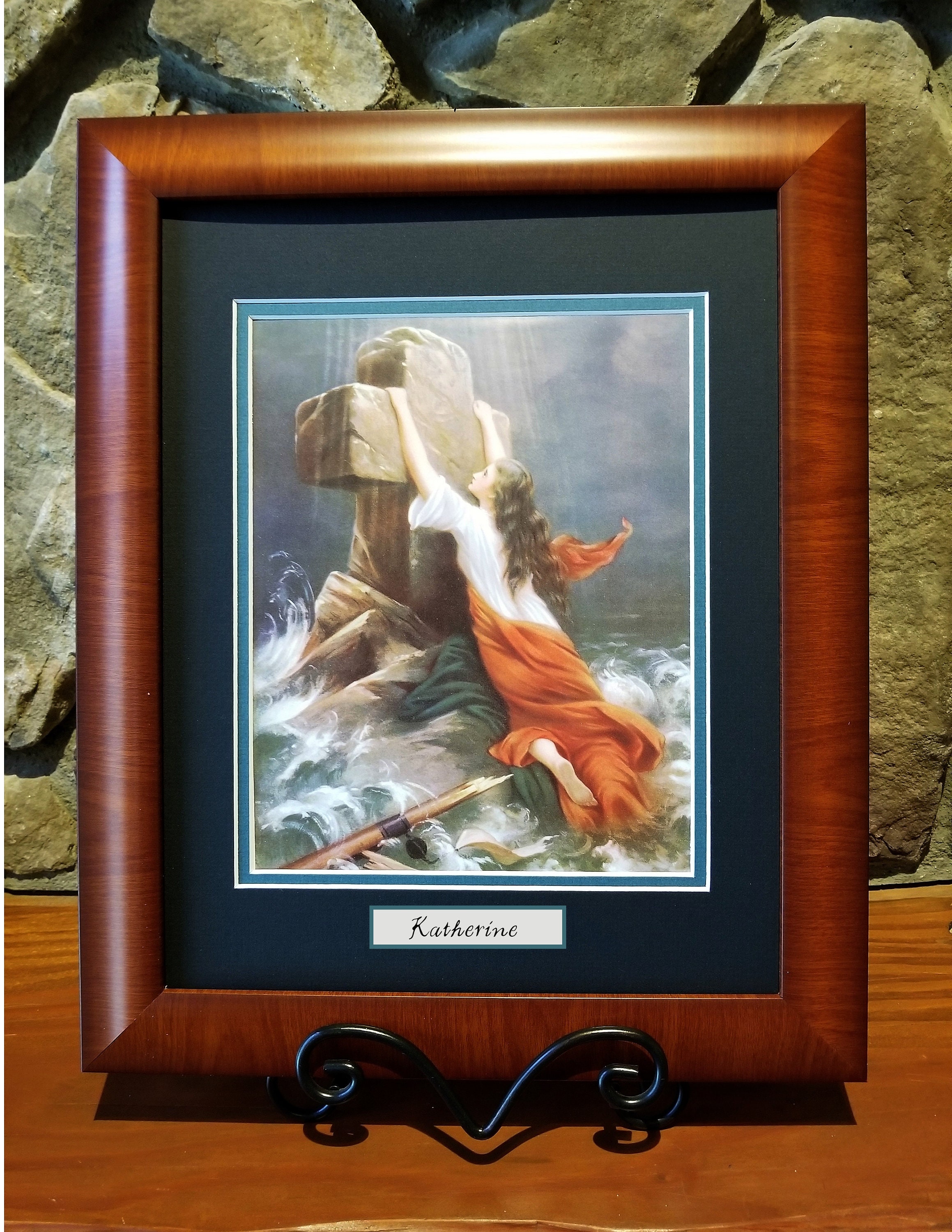 Trust in God Woman in Storm Clinging to Cross Christian Framed Art Print for those who need hope