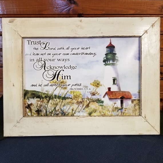 Trust in the Lord with Lighthouse picture scripture rustic farmhouse frame seaside art