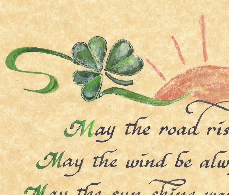 Irish Blessing art and calligraphy May the road rise up framed and matted picture for House Warming Patrick/'s Day St