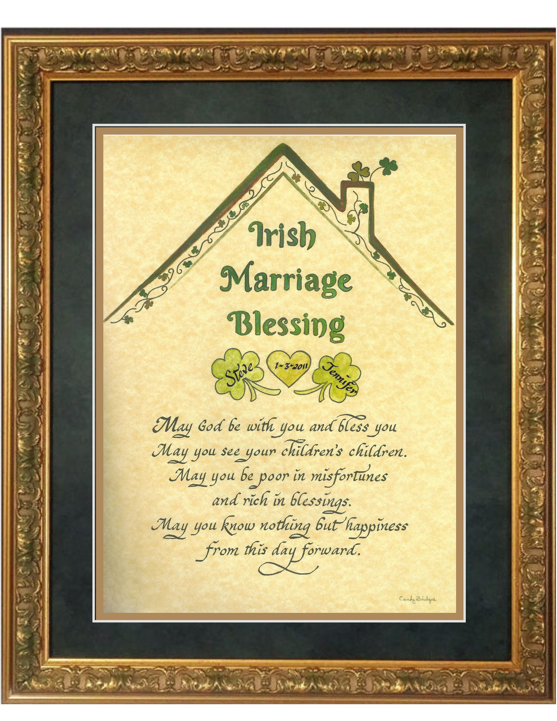 Irish Marriage Wedding Blessing For Bride And Groom With Shamrocks And