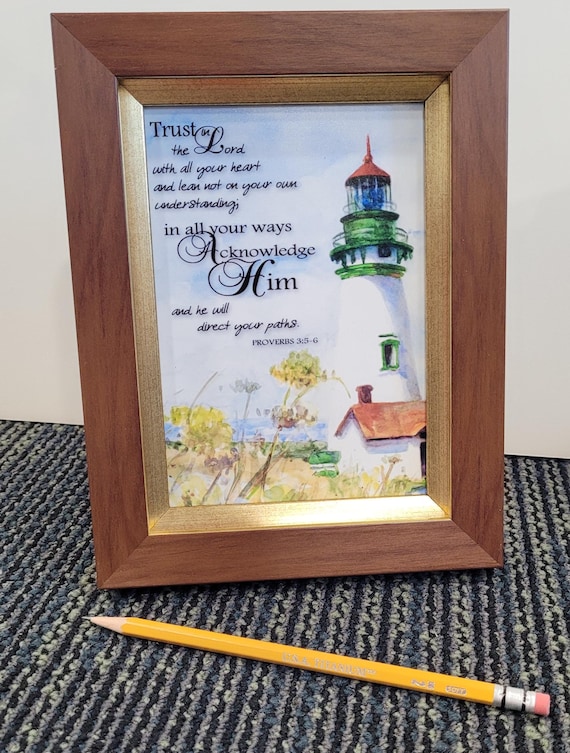 Trust in the Lord Proverbs 3 5-6 framed Scripture with seaside theme