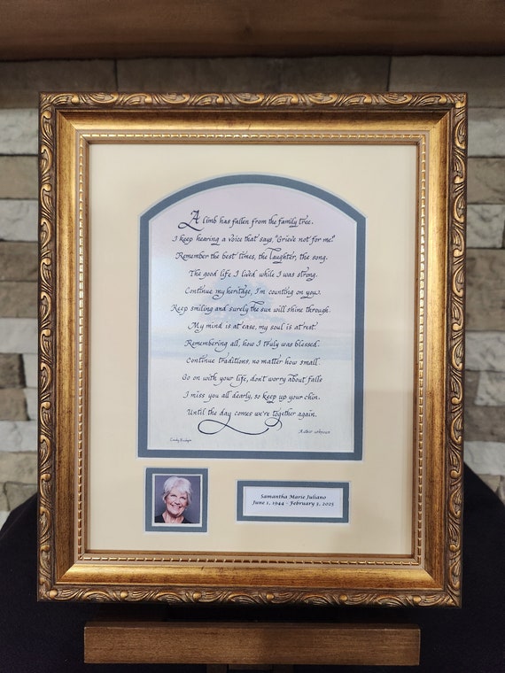 A limb has fallen from the family tree Sympathy Memorial funeral personalized custom framed poem