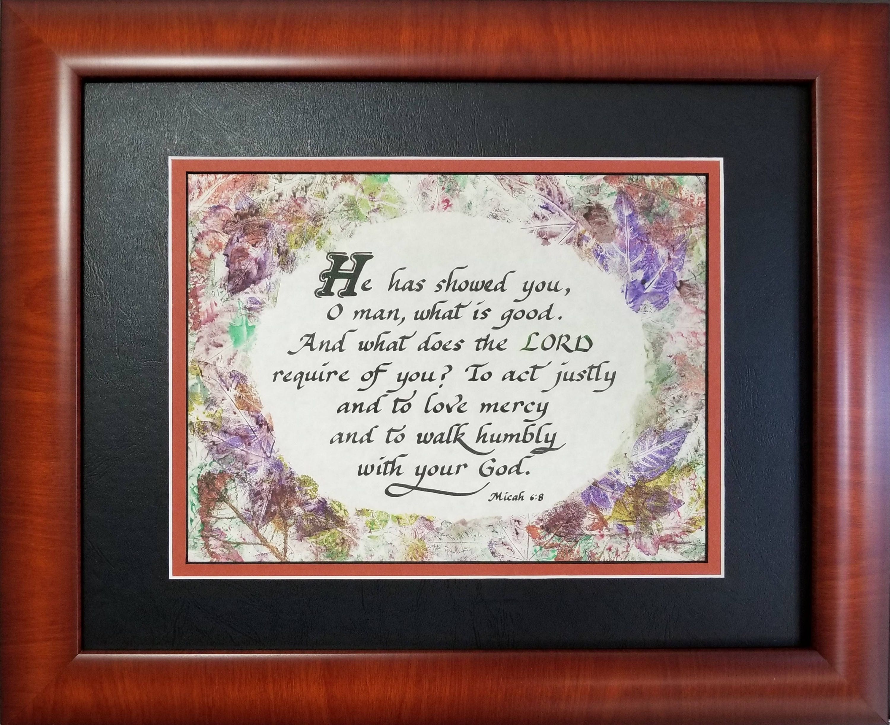 micah 68 bible scripture verse quote wall hanging framed and matted